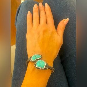 Turquoise leather and rhinestone bracelet